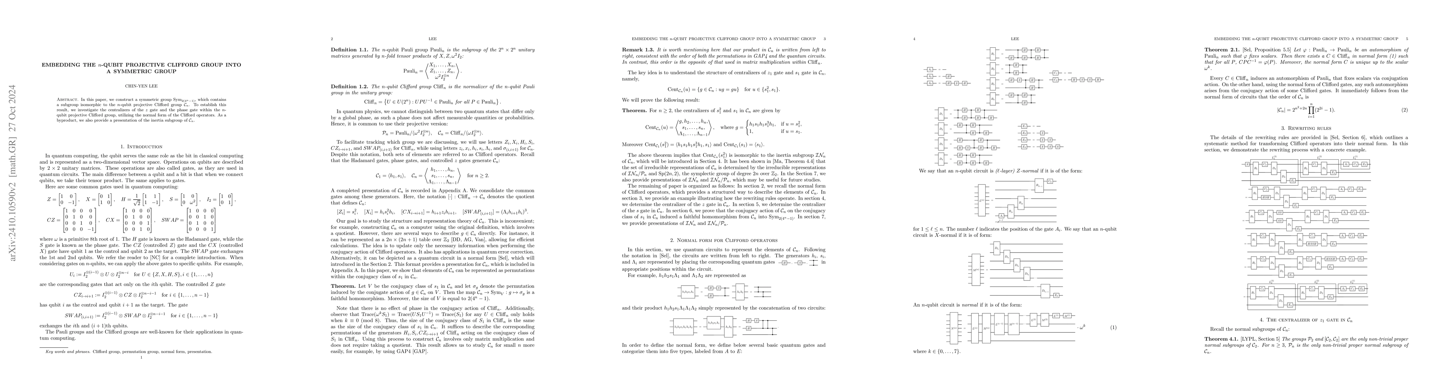 Thumbnail for Embedding the $n$-Qubit Projective Clifford Group into a Symmetric Group