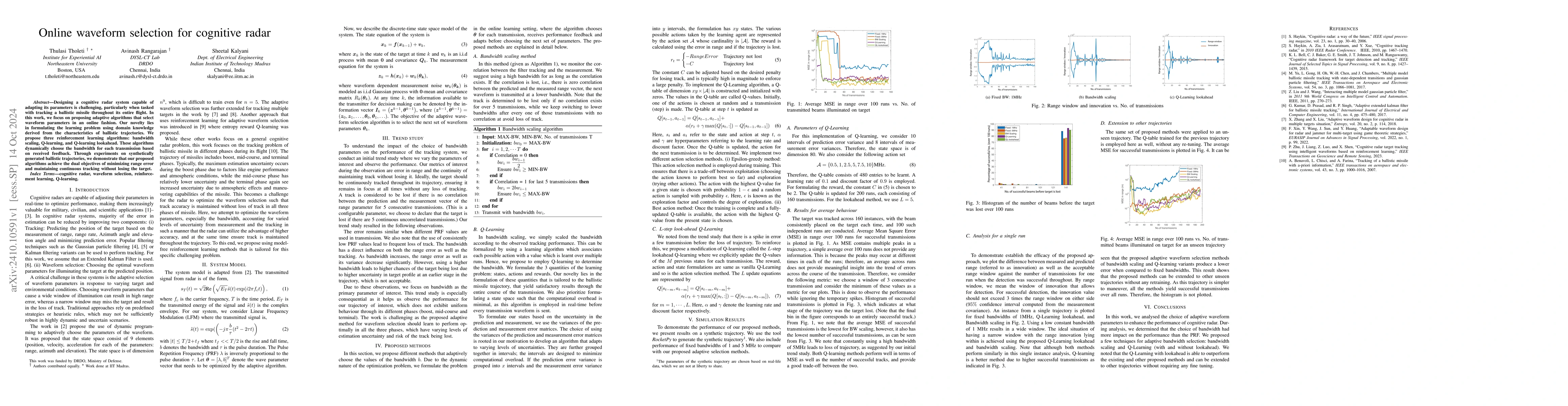 Thumbnail for Online waveform selection for cognitive radar