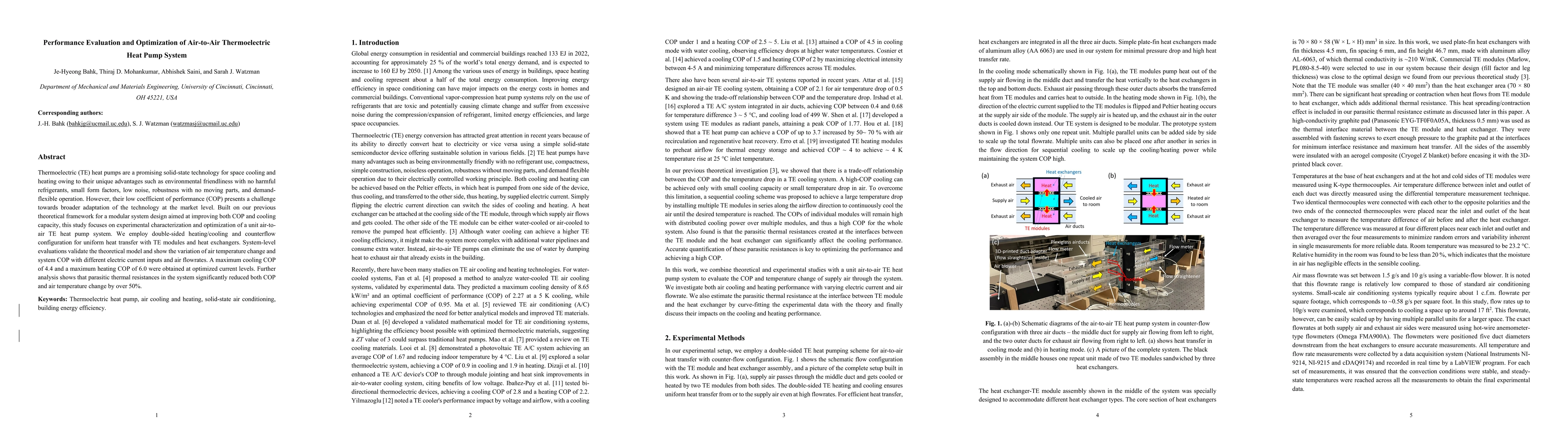 Thumbnail for Performance Evaluation and Optimization of Air-to-Air Thermoelectric
  Heat Pump System