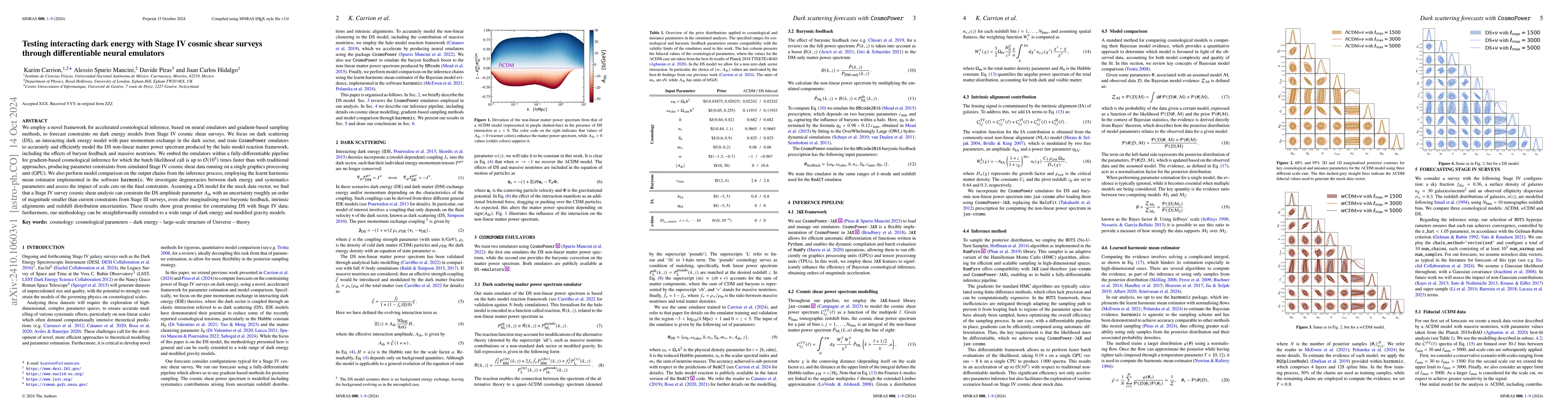 Thumbnail for Testing interacting dark energy with Stage IV cosmic shear surveys
  through differentiable neural emulators