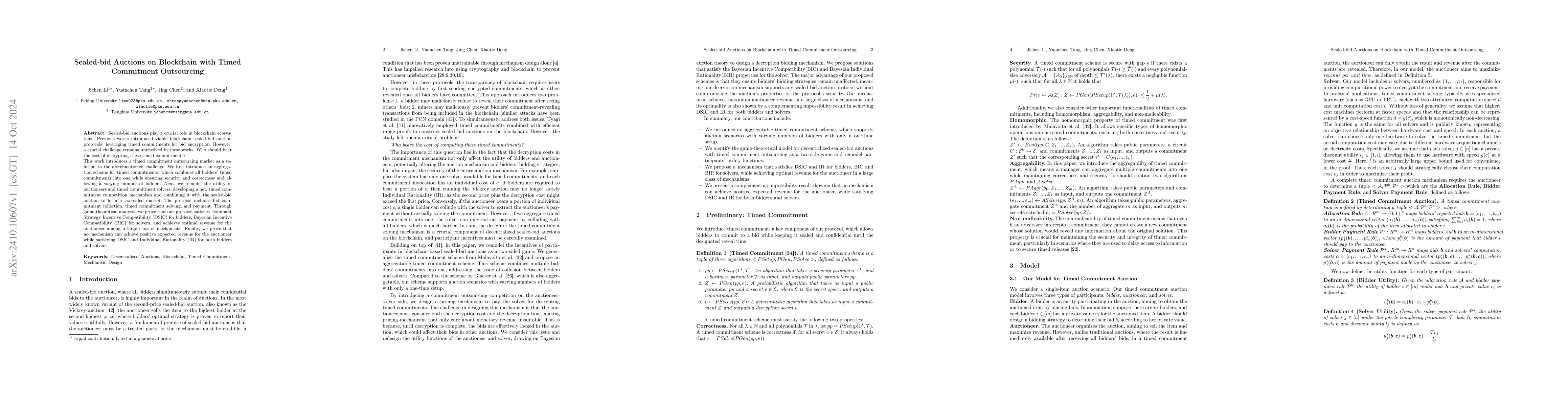 Thumbnail for Sealed-bid Auctions on Blockchain with Timed Commitment Outsourcing