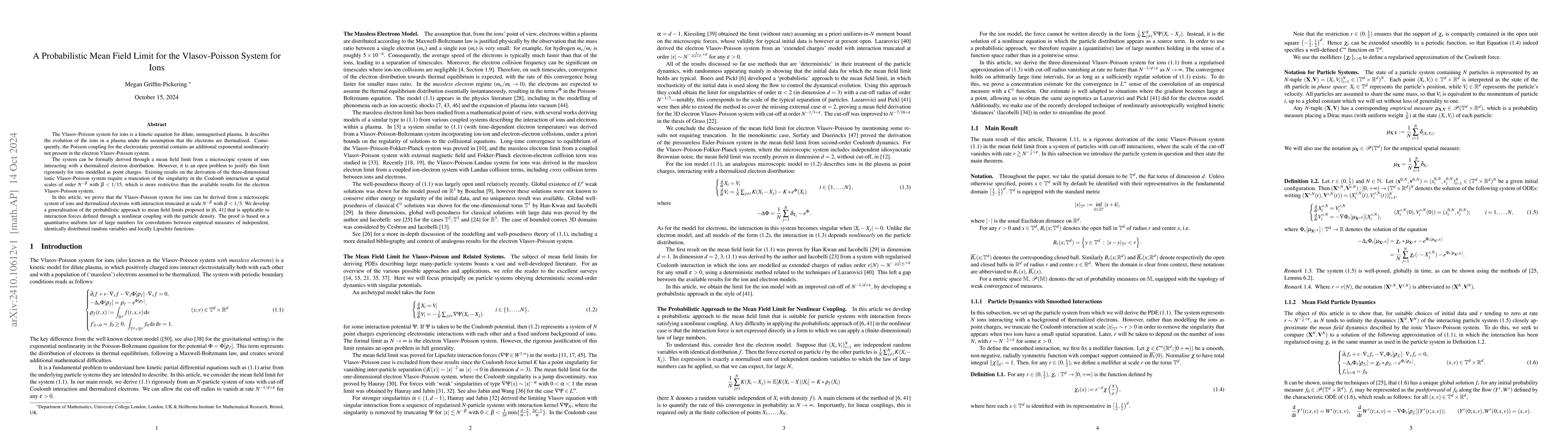 Thumbnail for A Probabilistic Mean Field Limit for the Vlasov-Poisson System for Ions