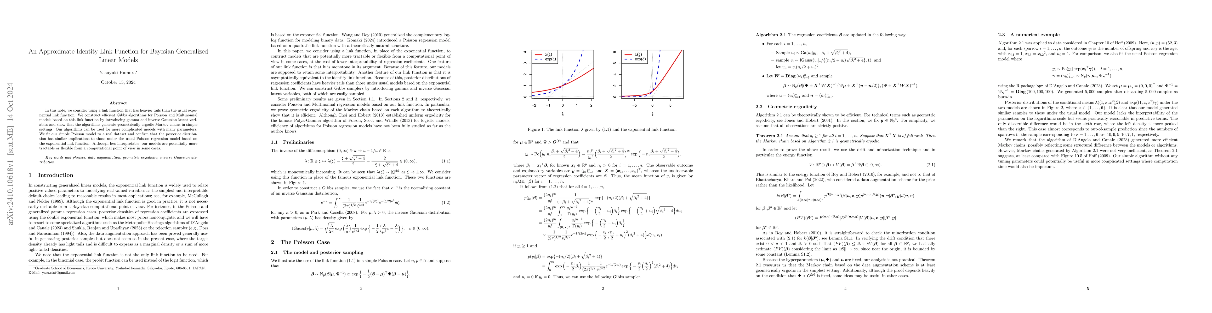 Thumbnail for An Approximate Identity Link Function for Bayesian Generalized Linear
  Models
