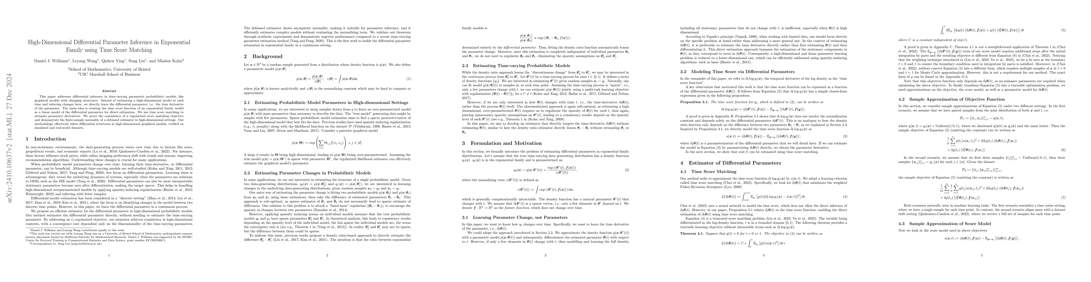 Thumbnail for High-Dimensional Differential Parameter Inference in Exponential Family
  using Time Score Matching