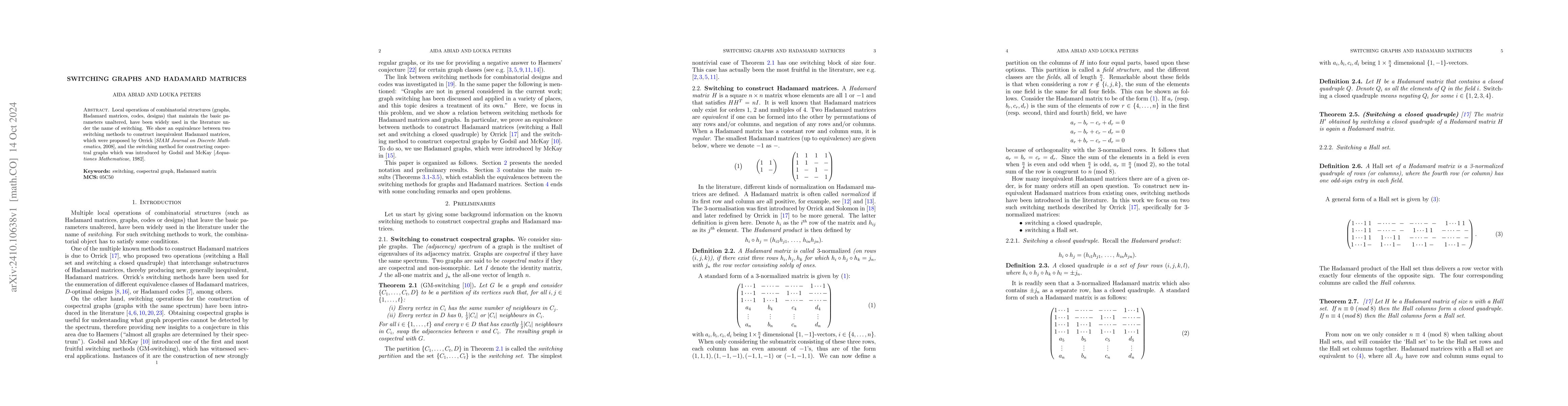 Thumbnail for Switching graphs and Hadamard matrices