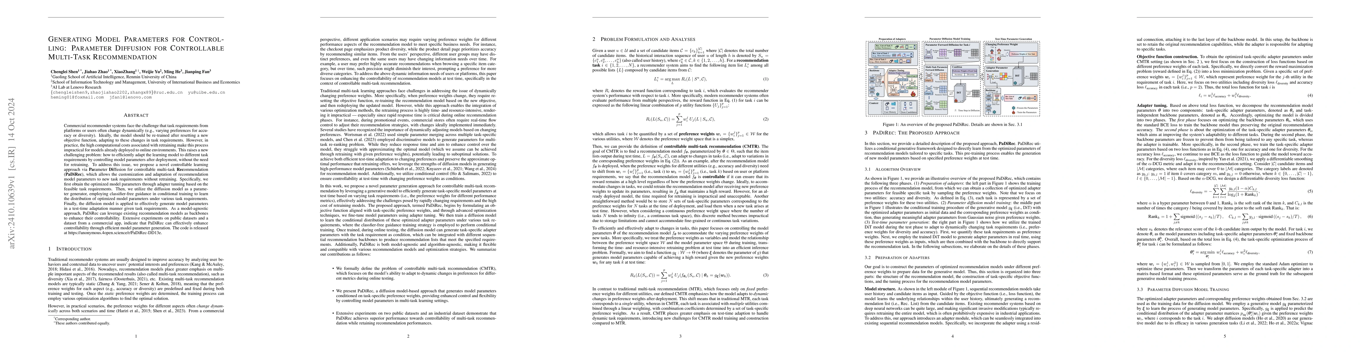 Thumbnail for Generating Model Parameters for Controlling: Parameter Diffusion for
  Controllable Multi-Task Recommendation