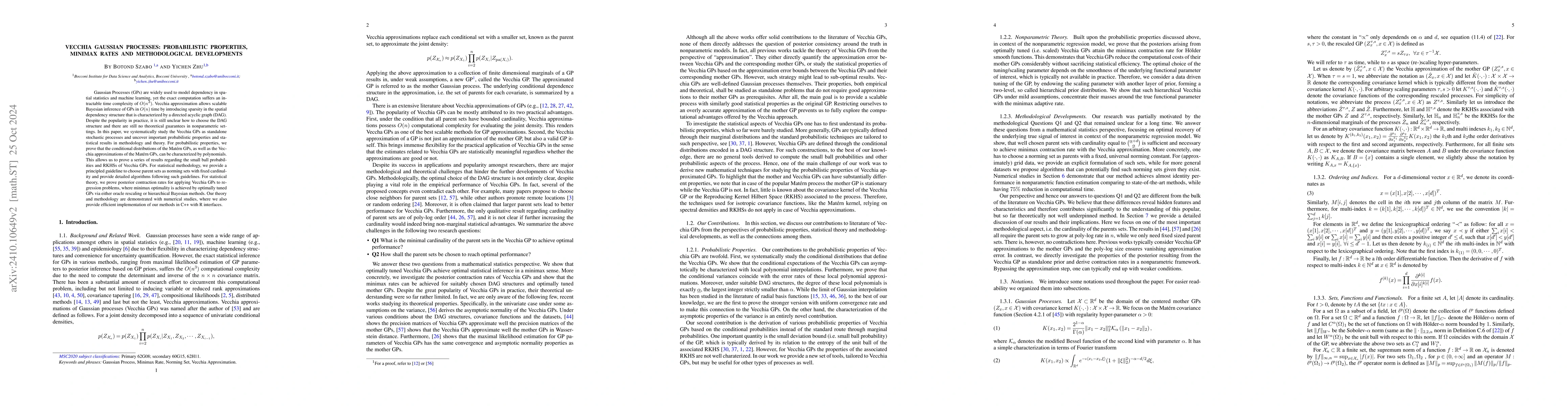 Thumbnail for Vecchia Gaussian Processes: Probabilistic Properties, Minimax Rates and
  Methodological Developments