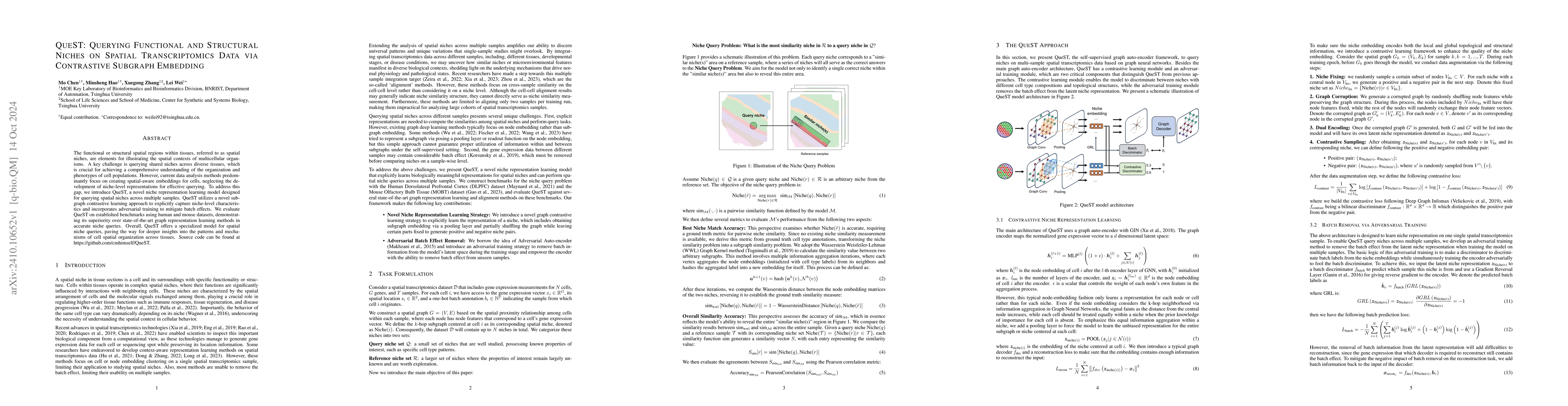 Thumbnail for QueST: Querying Functional and Structural Niches on Spatial
  Transcriptomics Data via Contrastive Subgraph Embedding