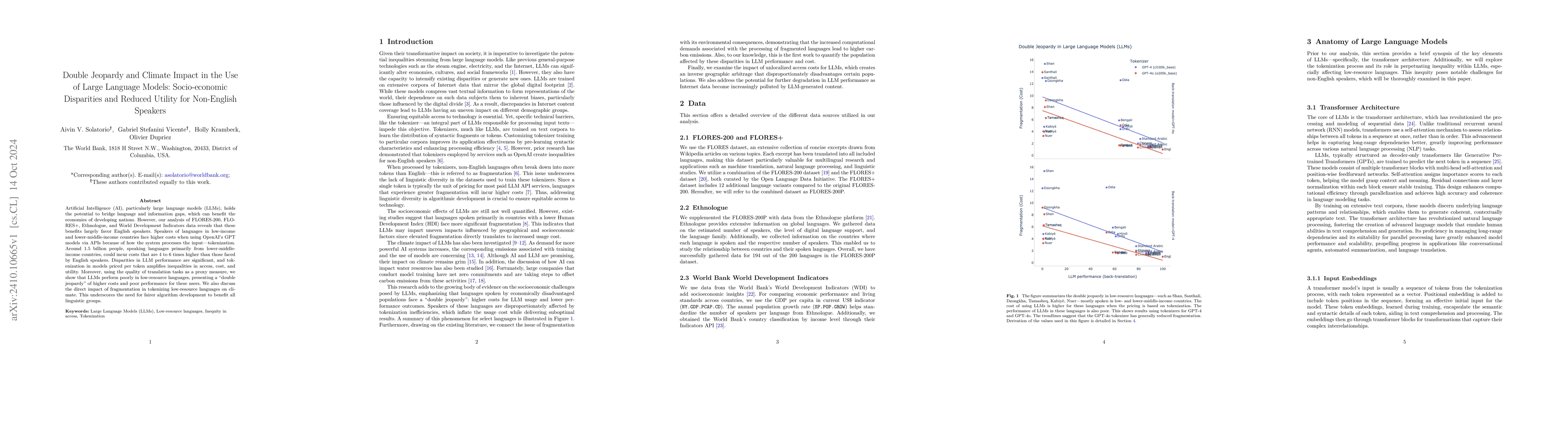 Thumbnail for Double Jeopardy and Climate Impact in the Use of Large Language Models:
  Socio-economic Disparities and Reduced Utility for Non-English Speakers