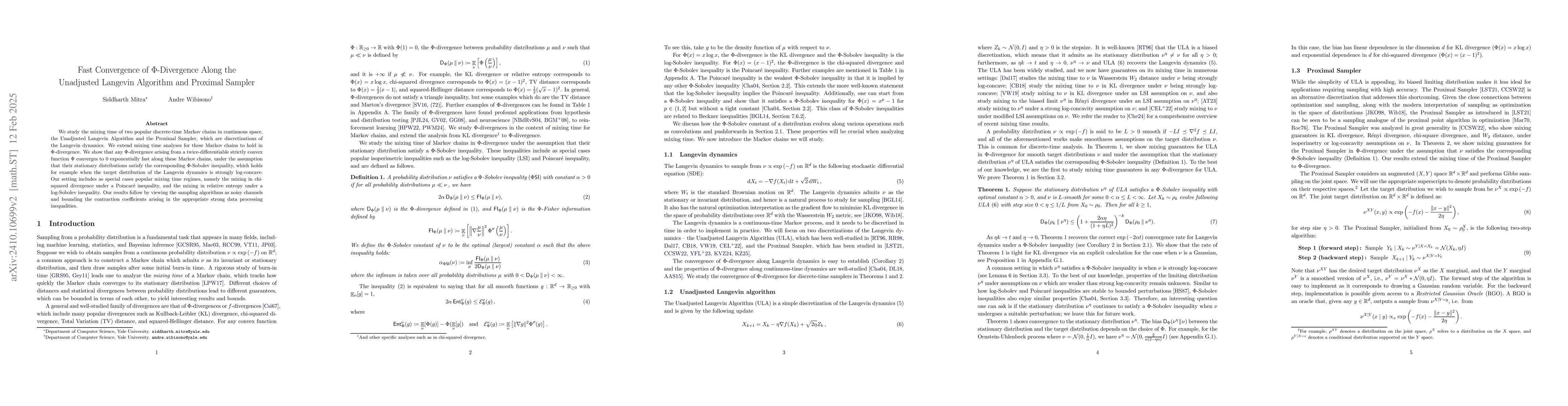 Thumbnail for Fast Convergence of $Φ$-Divergence Along the Unadjusted Langevin
  Algorithm and Proximal Sampler