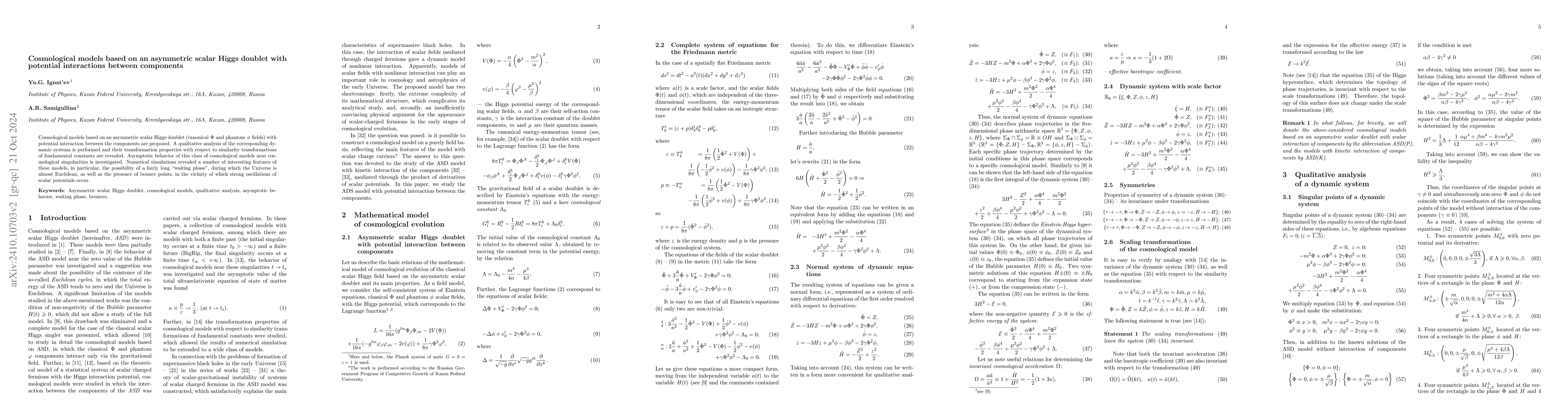 Thumbnail for Cosmological models based on an asymmetric scalar Higgs doublet with
  potential interactions between components