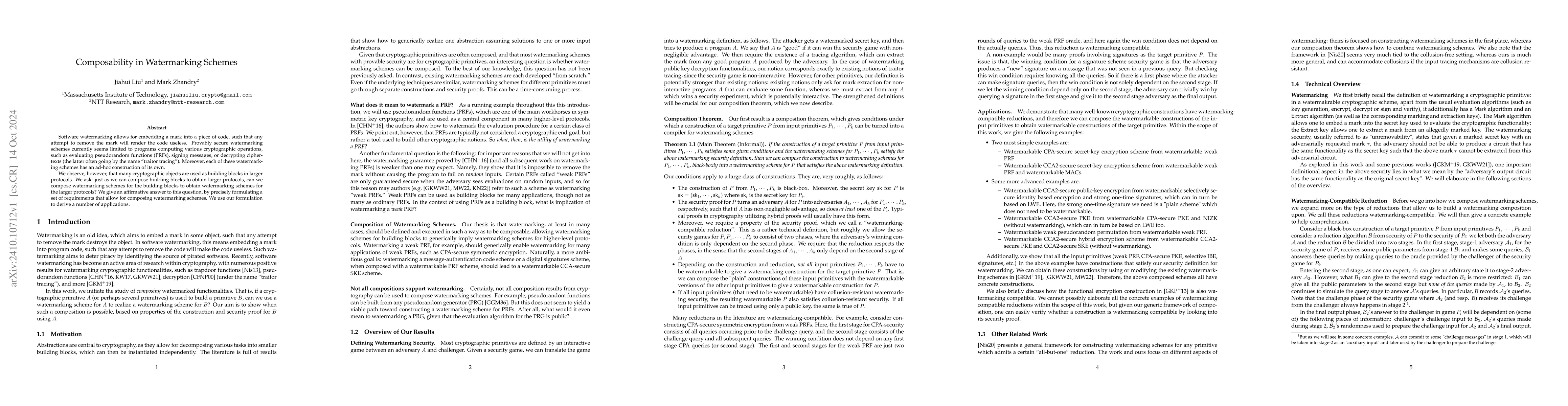 Thumbnail for Composability in Watermarking Schemes