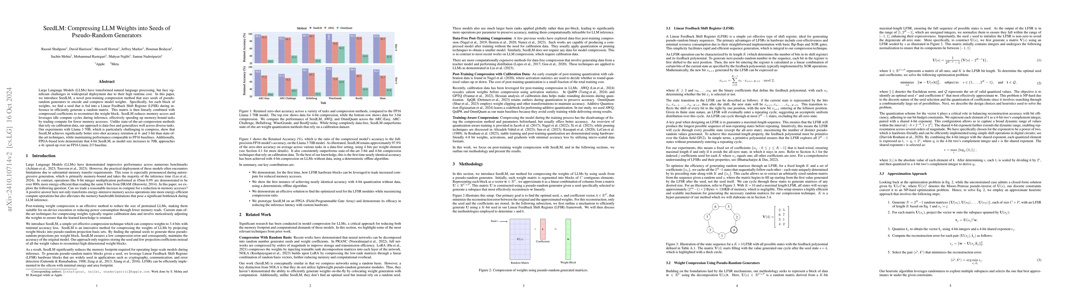 Thumbnail for SeedLM: Compressing LLM Weights into Seeds of Pseudo-Random Generators