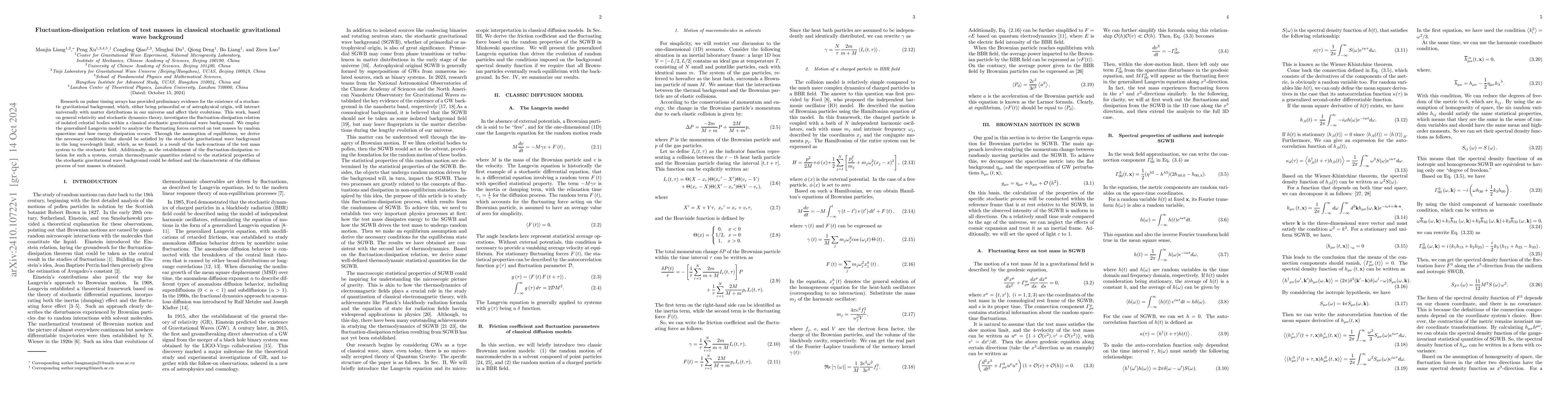 Thumbnail for Fluctuation-dissipation relation of test masses in classical stochastic
  gravitational wave background
