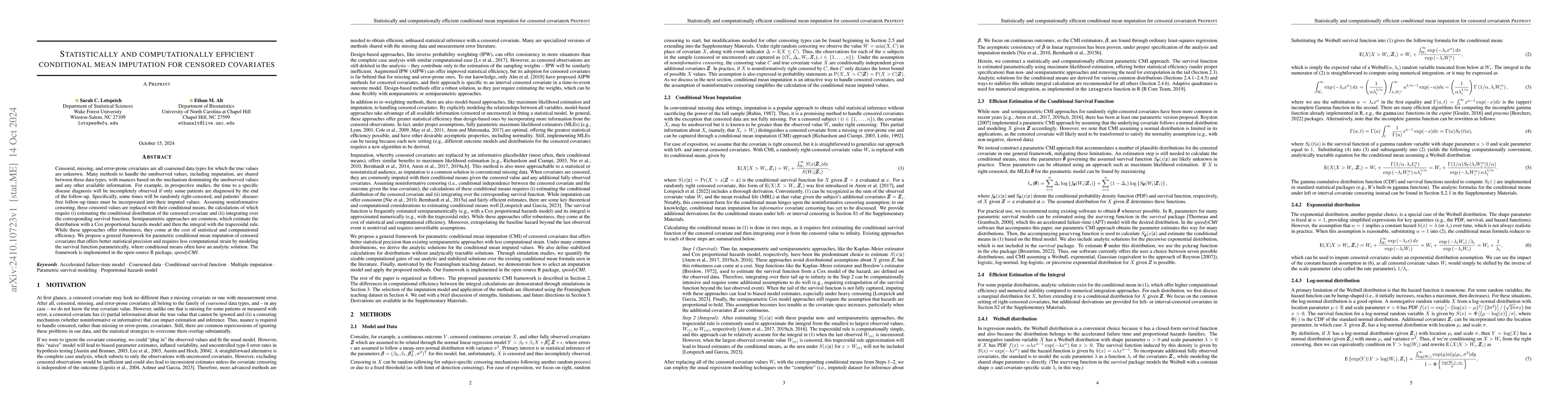 Thumbnail for Statistically and computationally efficient conditional mean imputation
  for censored covariates
