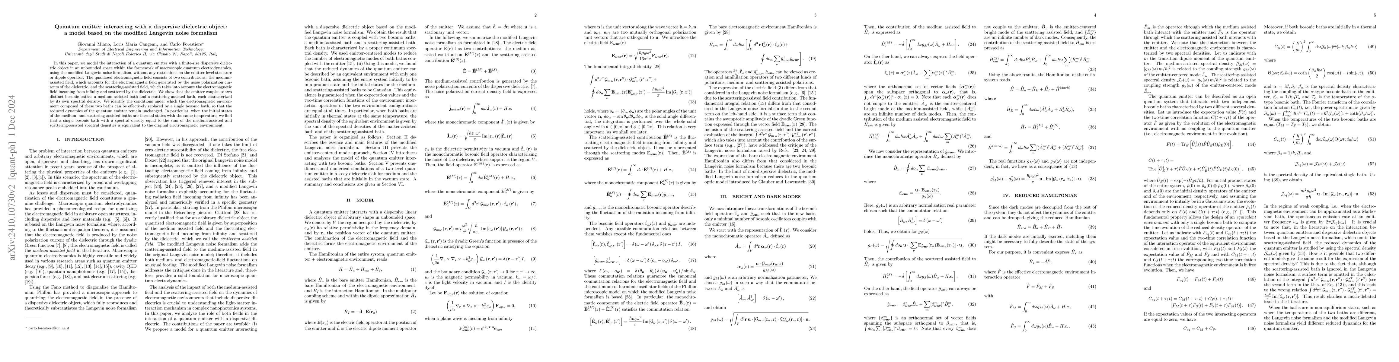 Thumbnail for Quantum emitter interacting with a dispersive dielectric object: a model
  based on the modified Langevin noise formalism