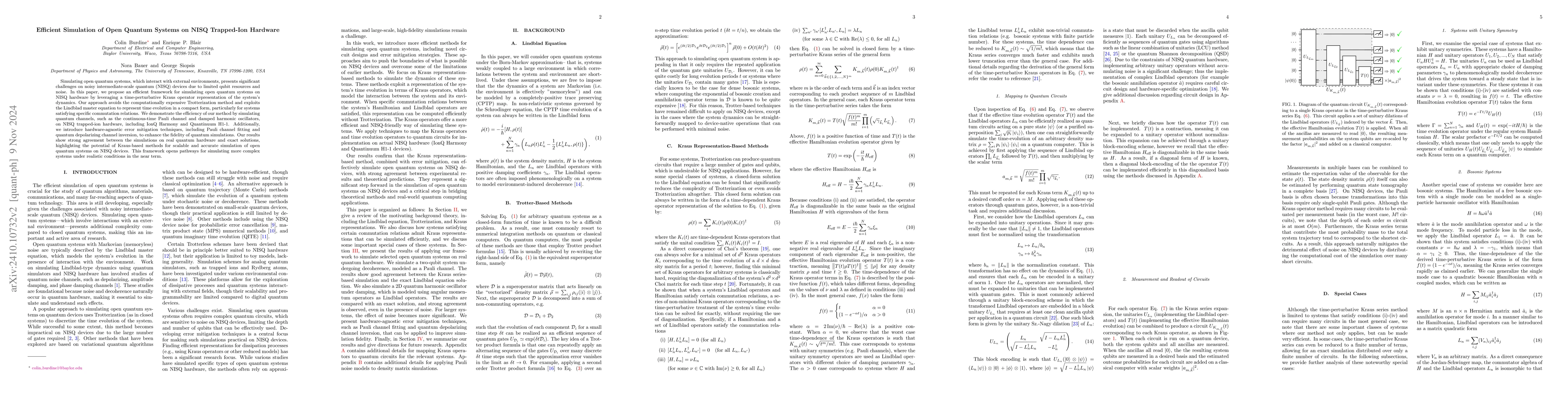 Thumbnail for Efficient Simulation of Open Quantum Systems on NISQ Trapped-Ion
  Hardware
