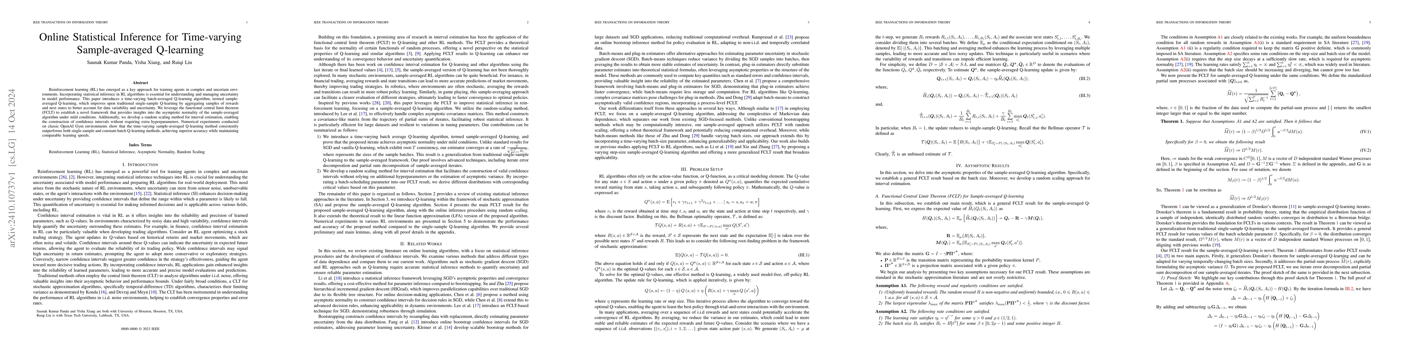 Thumbnail for Online Statistical Inference for Time-varying Sample-averaged Q-learning