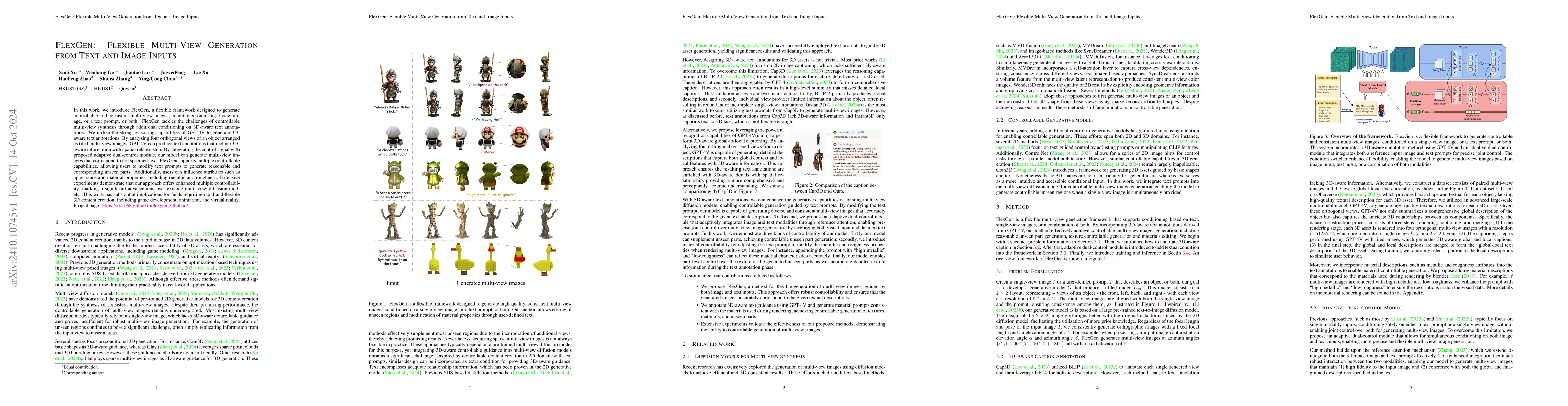 Thumbnail for FlexGen: Flexible Multi-View Generation from Text and Image Inputs