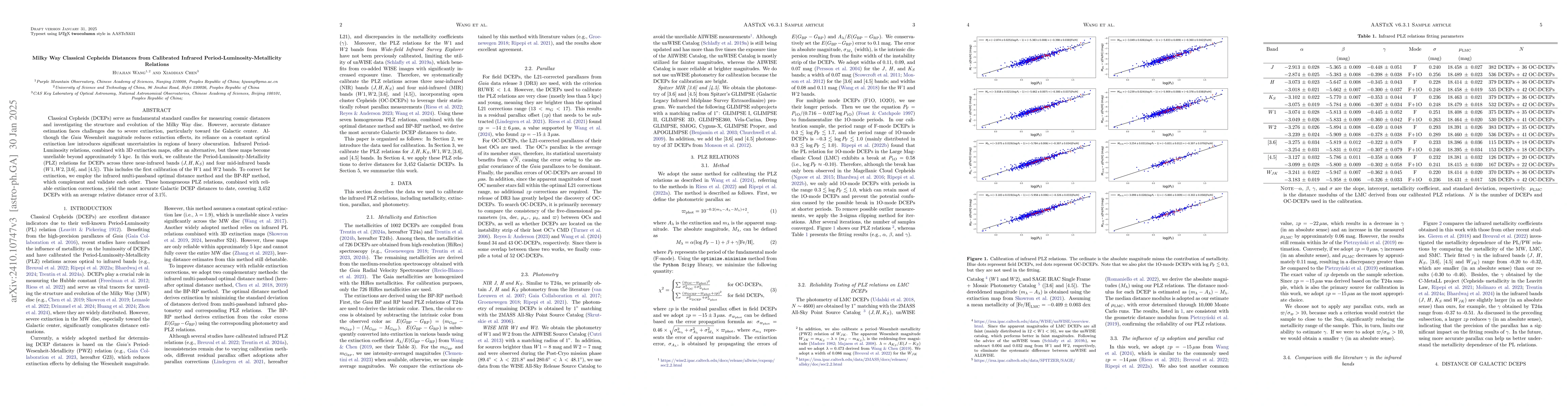 Thumbnail for Milky Way Insights from Cepheids I: Infrared
  Period-Luminosit-Metallicity Relations and the Time Evolution of Metallicity
  Gradient