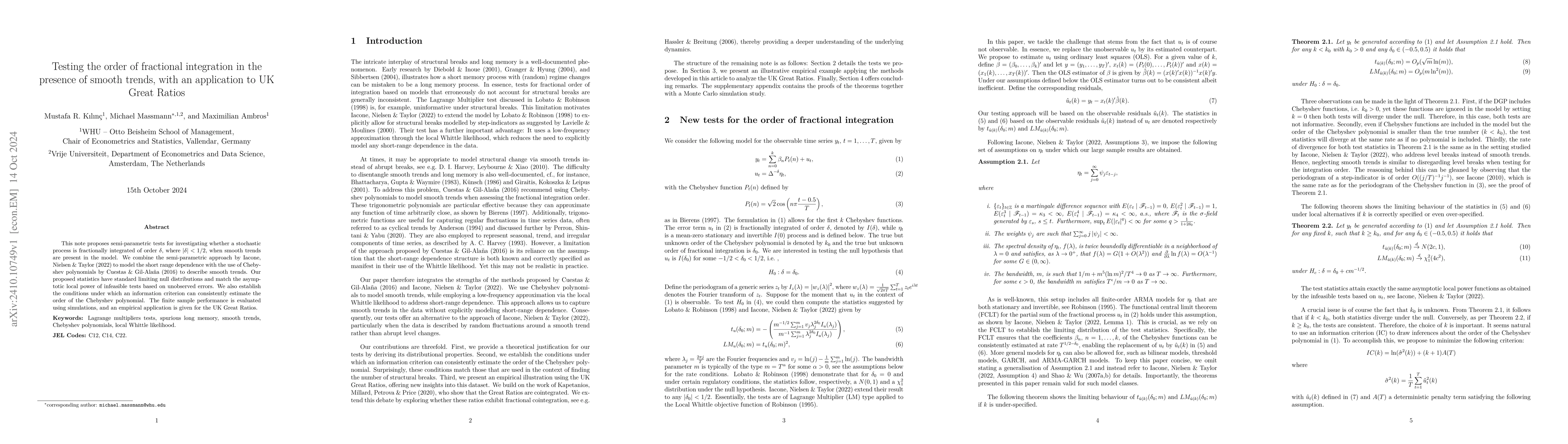 Thumbnail for Testing the order of fractional integration in the presence of smooth
  trends, with an application to UK Great Ratios