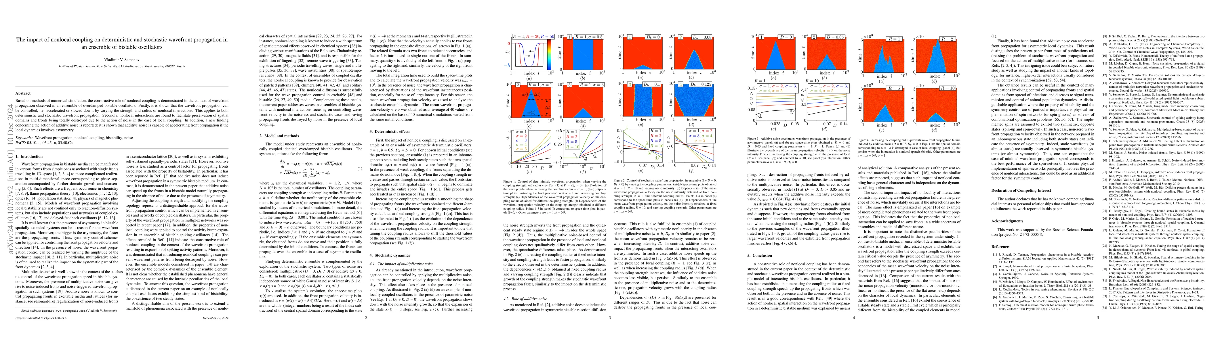 Thumbnail for The impact of nonlocal coupling on deterministic and stochastic
  wavefront propagation in an ensemble of bistable oscillators