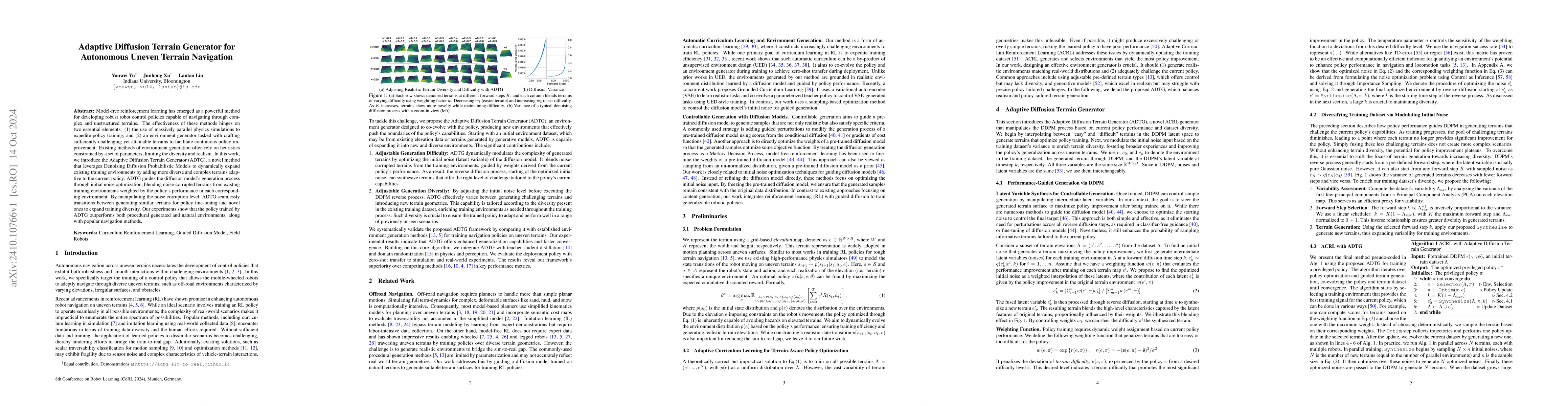 Thumbnail for Adaptive Diffusion Terrain Generator for Autonomous Uneven Terrain
  Navigation