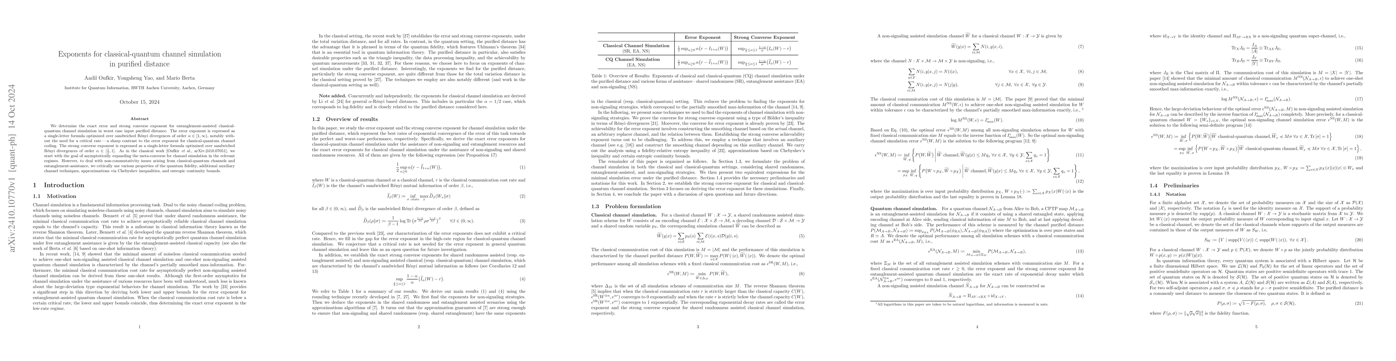 Thumbnail for Exponents for classical-quantum channel simulation in purified distance