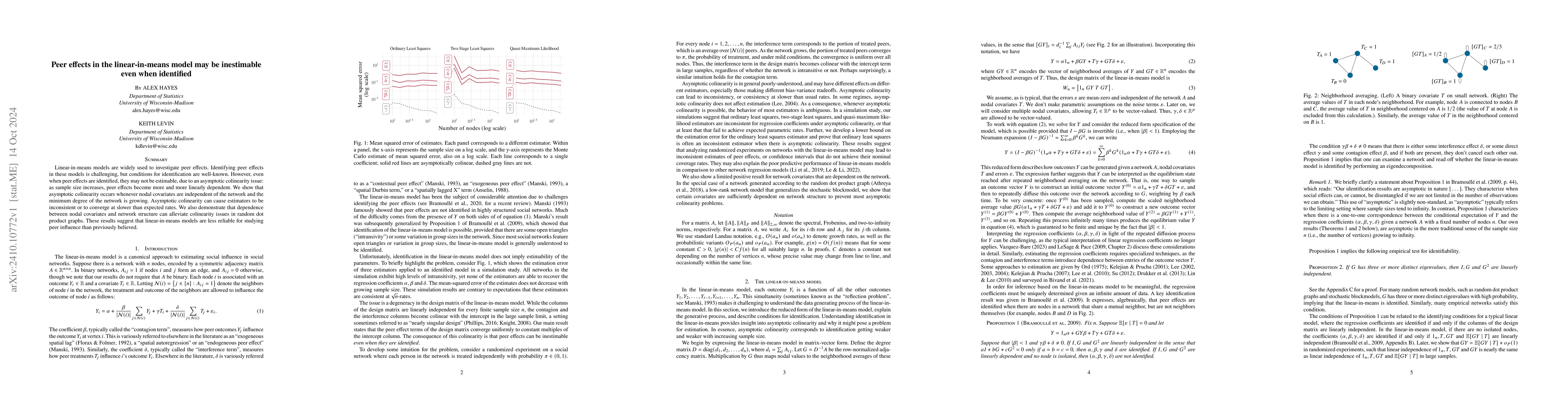 Thumbnail for Peer effects in the linear-in-means model may be inestimable even when
  identified