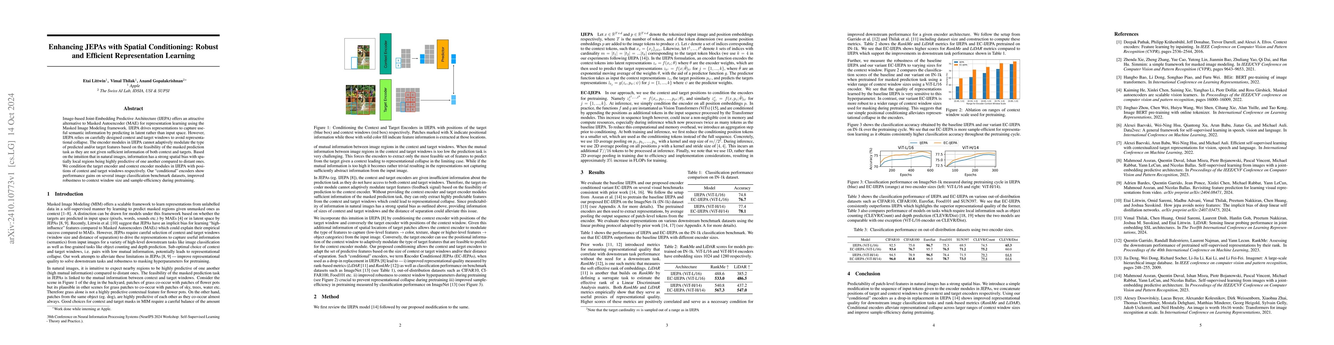 Thumbnail for Enhancing JEPAs with Spatial Conditioning: Robust and Efficient
  Representation Learning