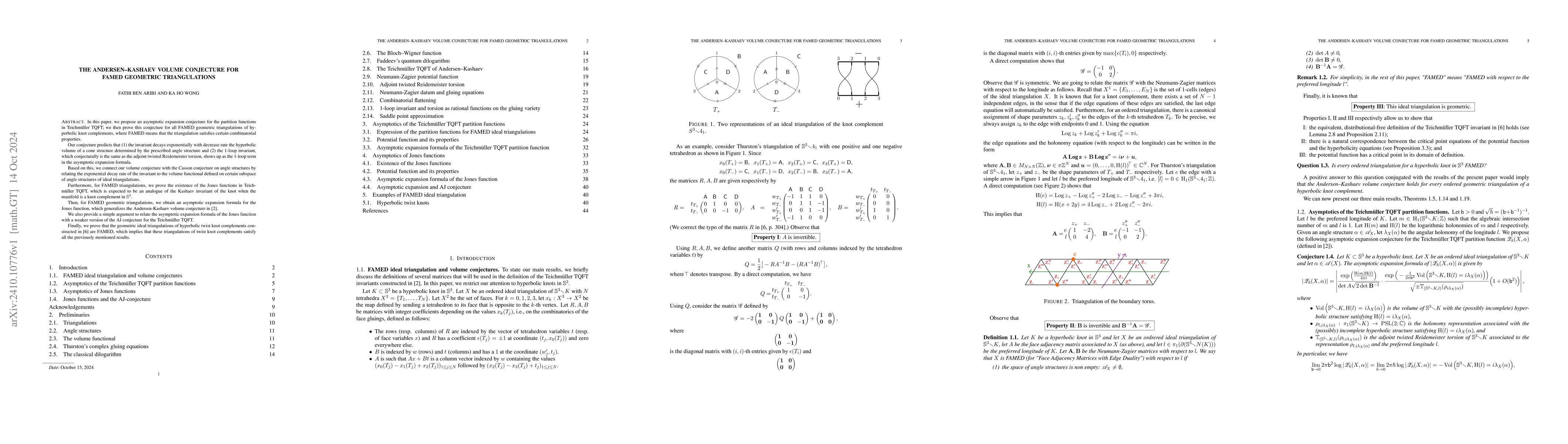 Thumbnail for The Andersen-Kashaev volume conjecture for FAMED geometric
  triangulations