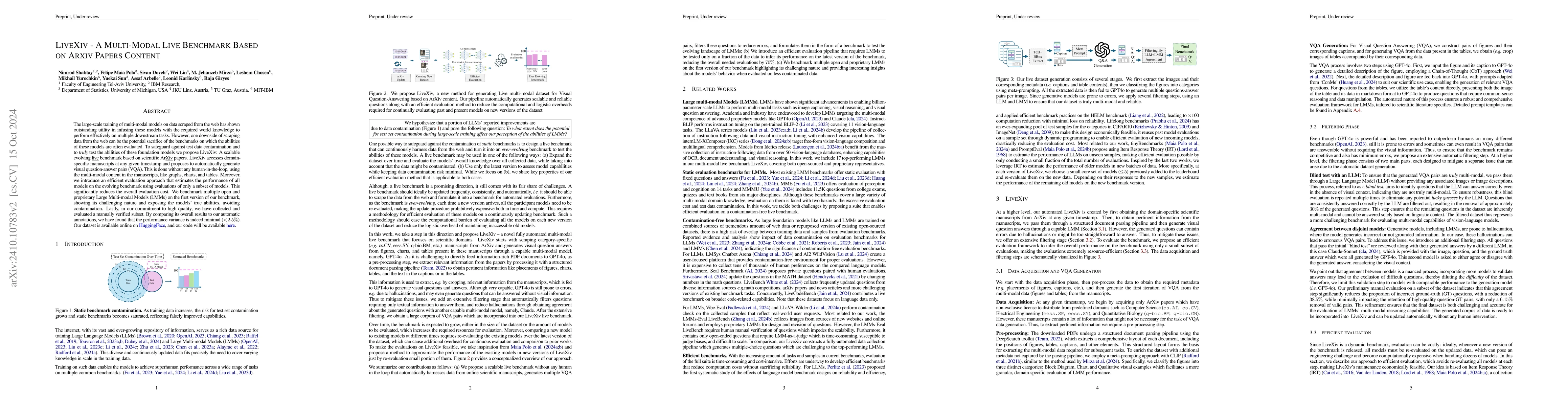 Thumbnail for LiveXiv -- A Multi-Modal Live Benchmark Based on Arxiv Papers Content
