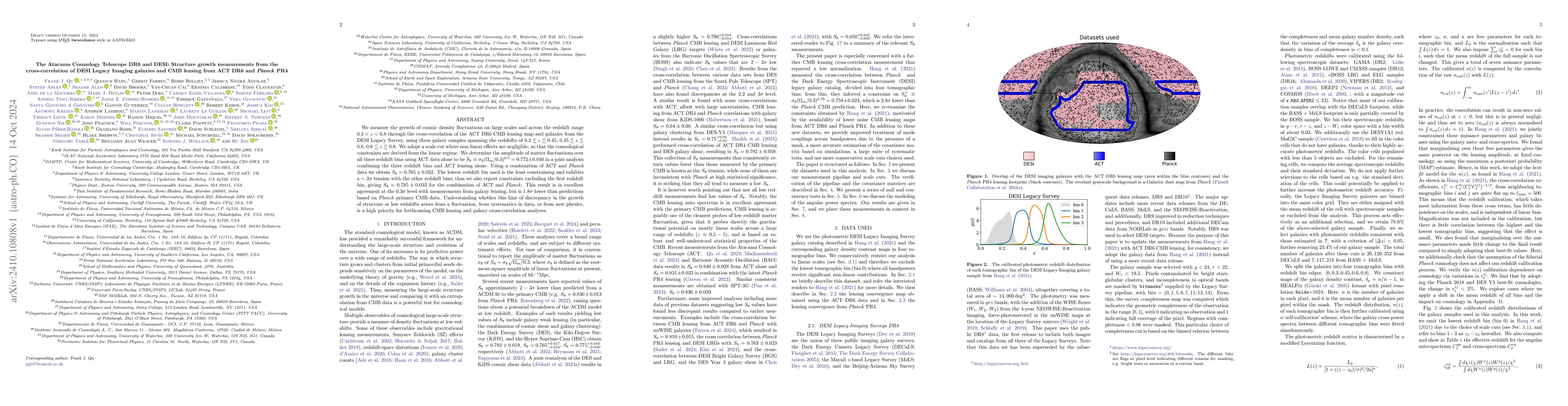 Thumbnail for The Atacama Cosmology Telescope DR6 and DESI: Structure growth
  measurements from the cross-correlation of DESI Legacy Imaging galaxies and
  CMB lensing from ACT DR6 and Planck PR4