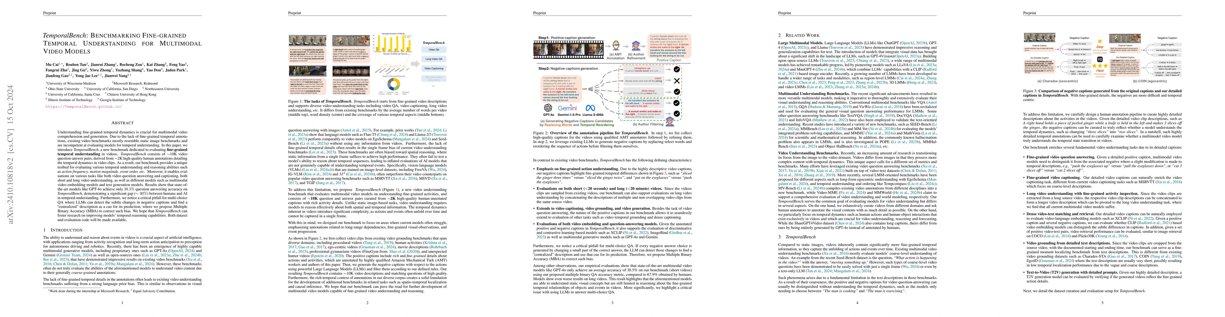 Thumbnail for TemporalBench: Benchmarking Fine-grained Temporal Understanding for
  Multimodal Video Models