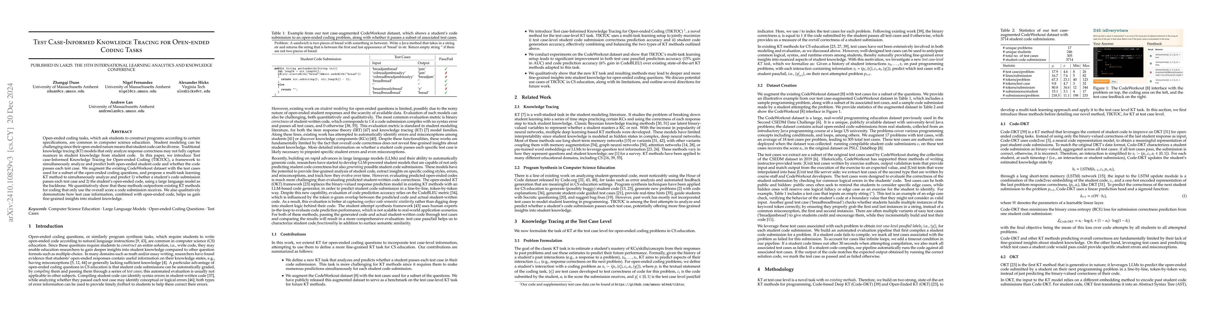Thumbnail for Test Case-Informed Knowledge Tracing for Open-ended Coding Tasks