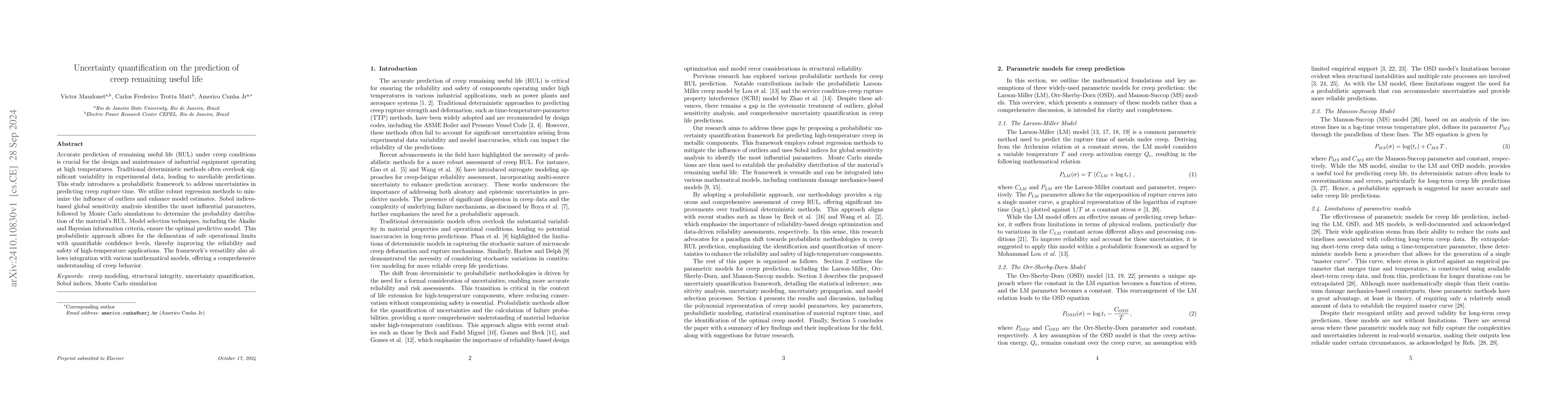 Thumbnail for Uncertainty quantification on the prediction of creep remaining useful
  life