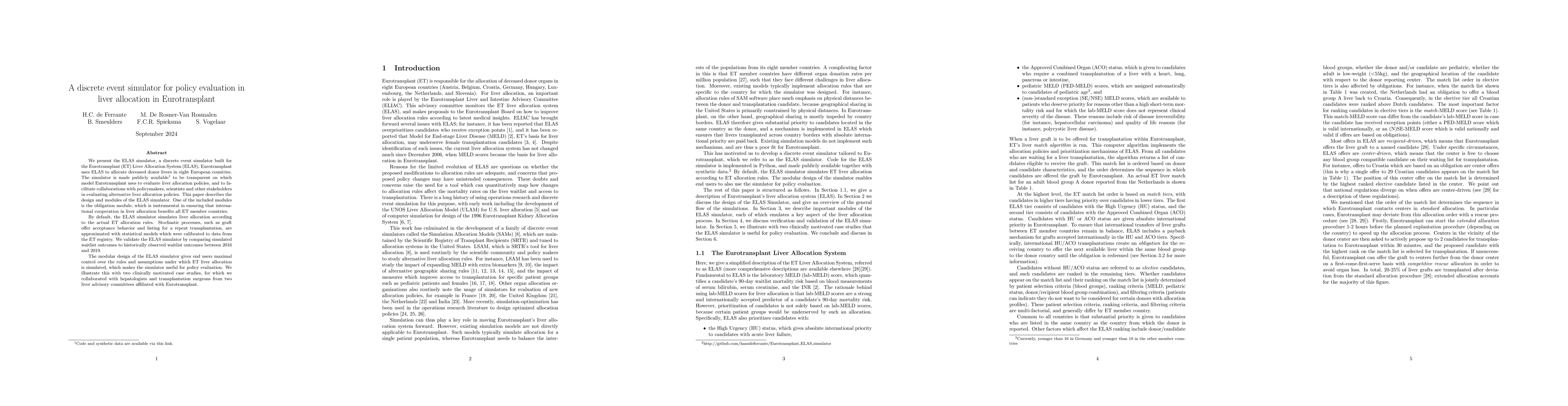 Thumbnail for A discrete event simulator for policy evaluation in liver allocation in
  Eurotransplant