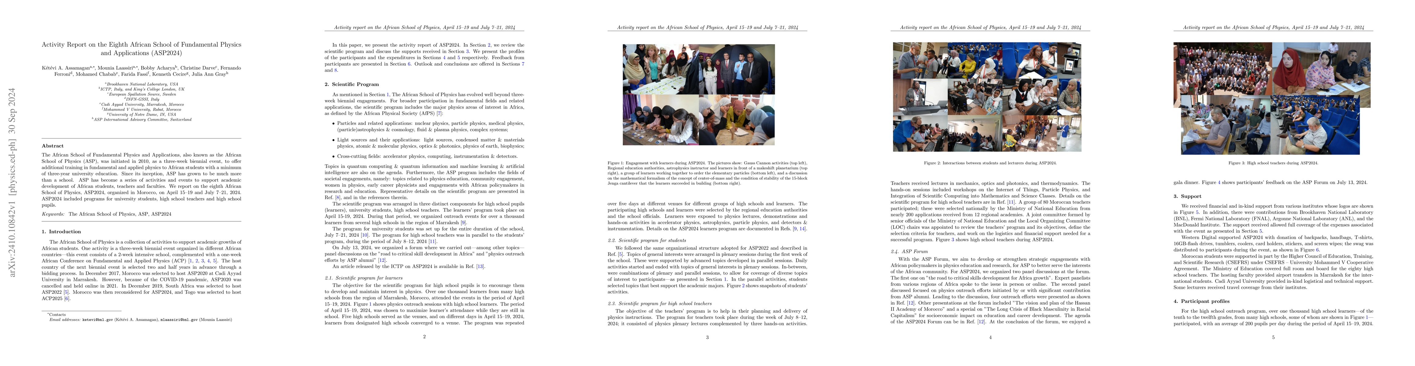 Thumbnail for Activity Report on the Eighth African School of Fundamental Physics and
  Applications (ASP2024)