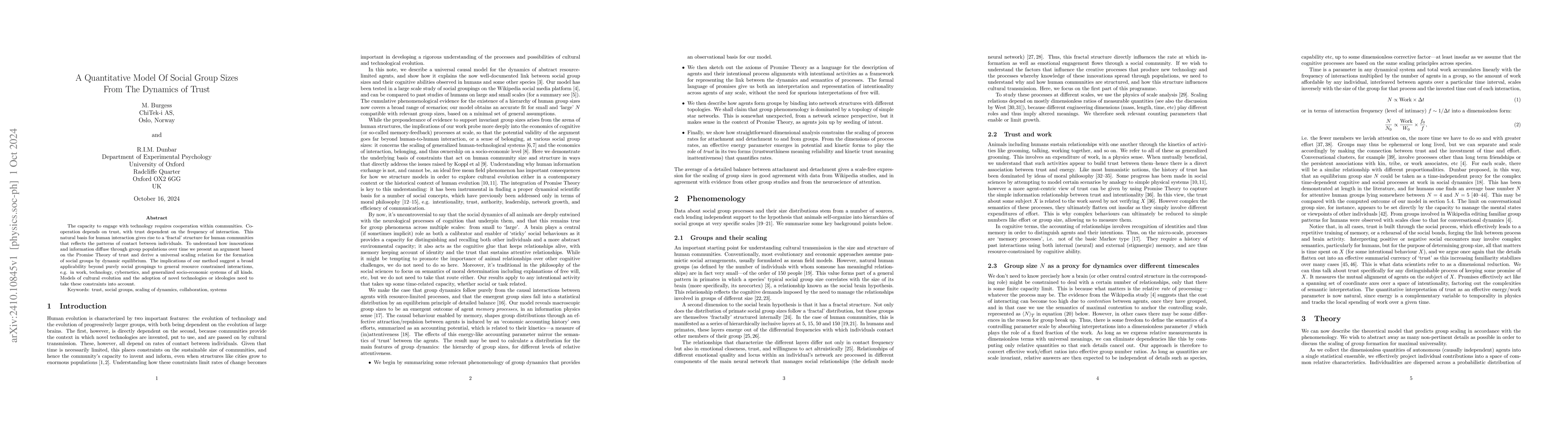 Thumbnail for A Quantitative Model Of Social Group Sizes From The Dynamics of Trust