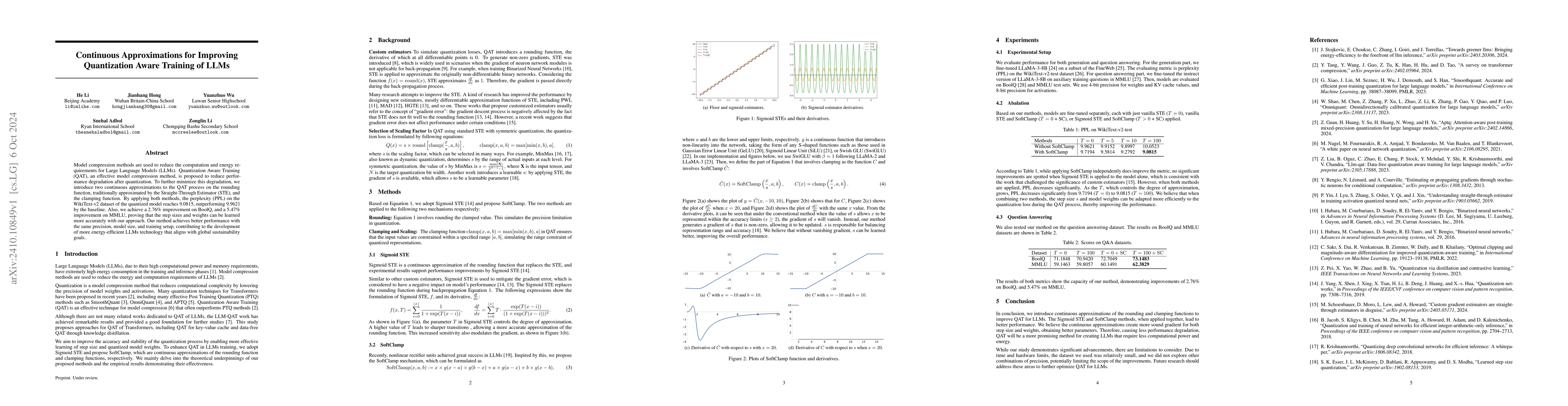 Thumbnail for Continuous Approximations for Improving Quantization Aware Training of
  LLMs