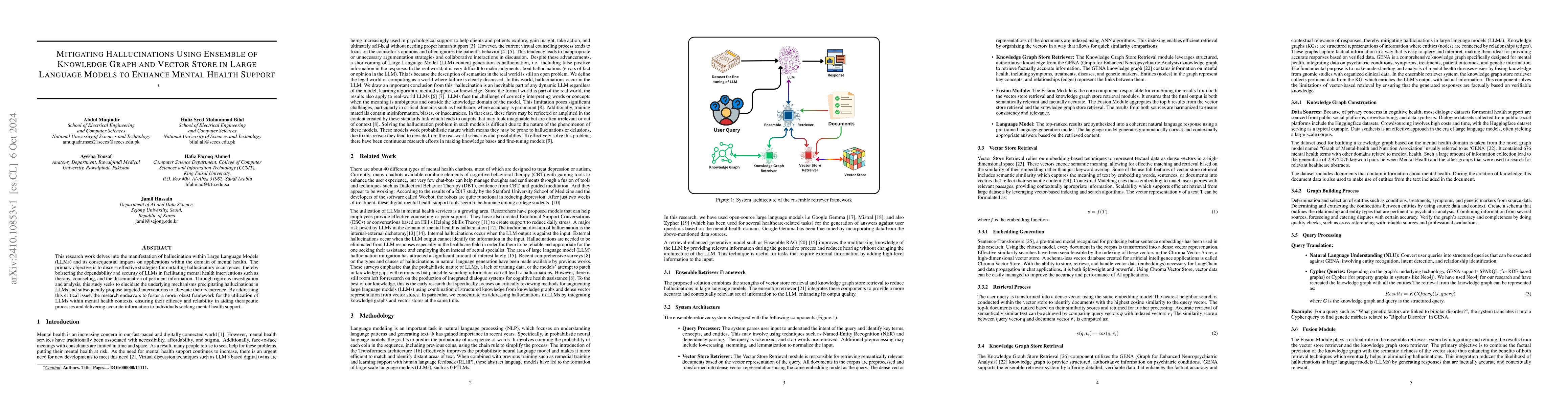 Thumbnail for Mitigating Hallucinations Using Ensemble of Knowledge Graph and Vector
  Store in Large Language Models to Enhance Mental Health Support