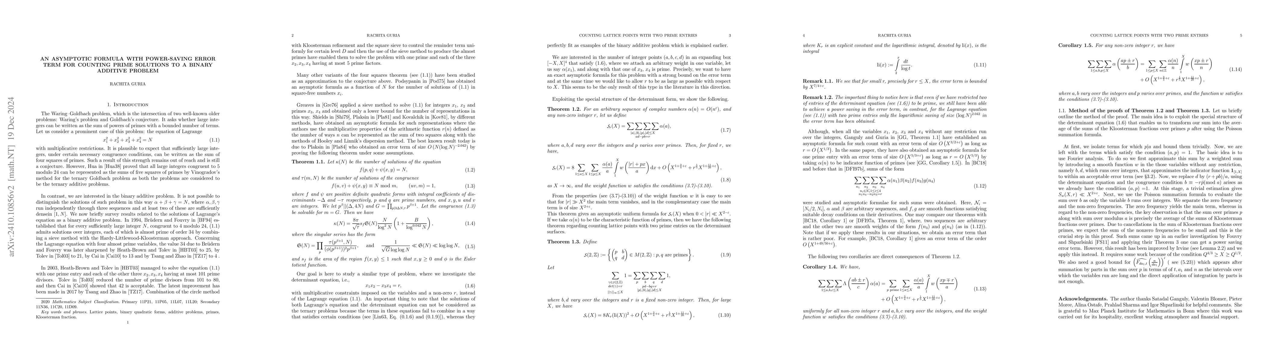 Thumbnail for An asymptotic formula with power-saving error term for counting prime
  solutions to a binary additive problem