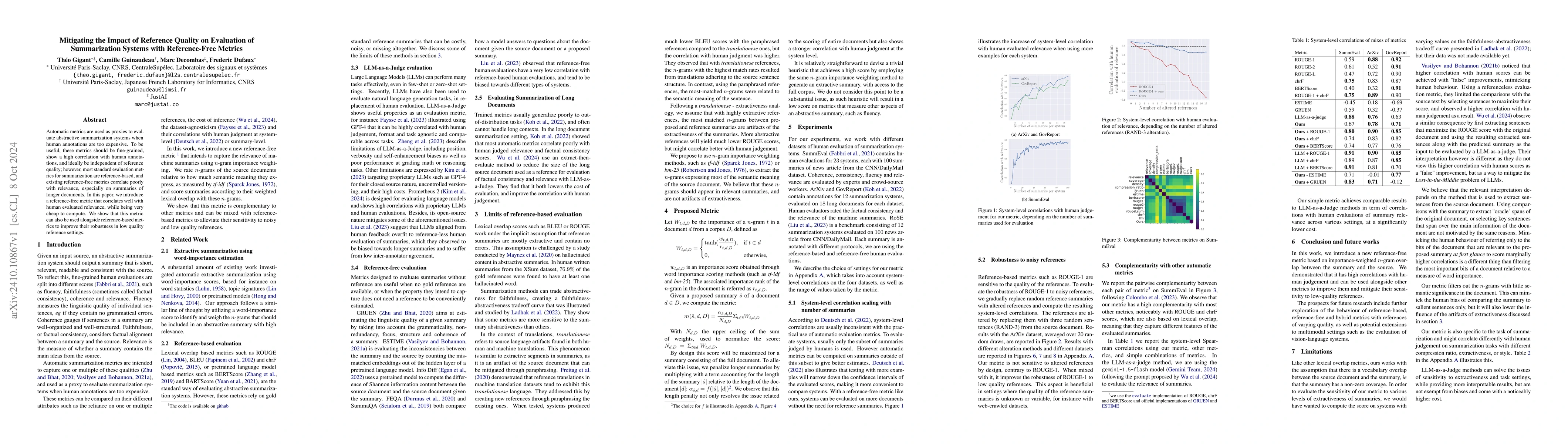 Thumbnail for Mitigating the Impact of Reference Quality on Evaluation of
  Summarization Systems with Reference-Free Metrics