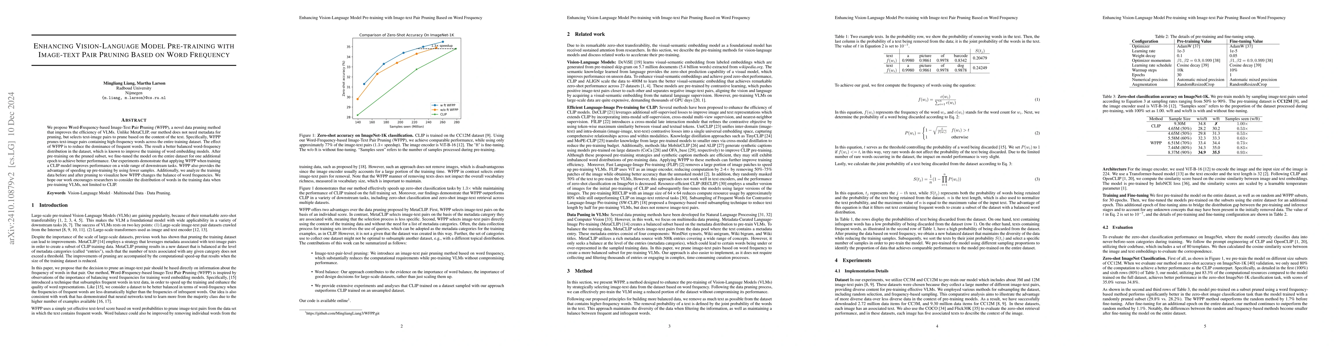 Thumbnail for Enhancing Vision-Language Model Pre-training with Image-text Pair
  Pruning Based on Word Frequency