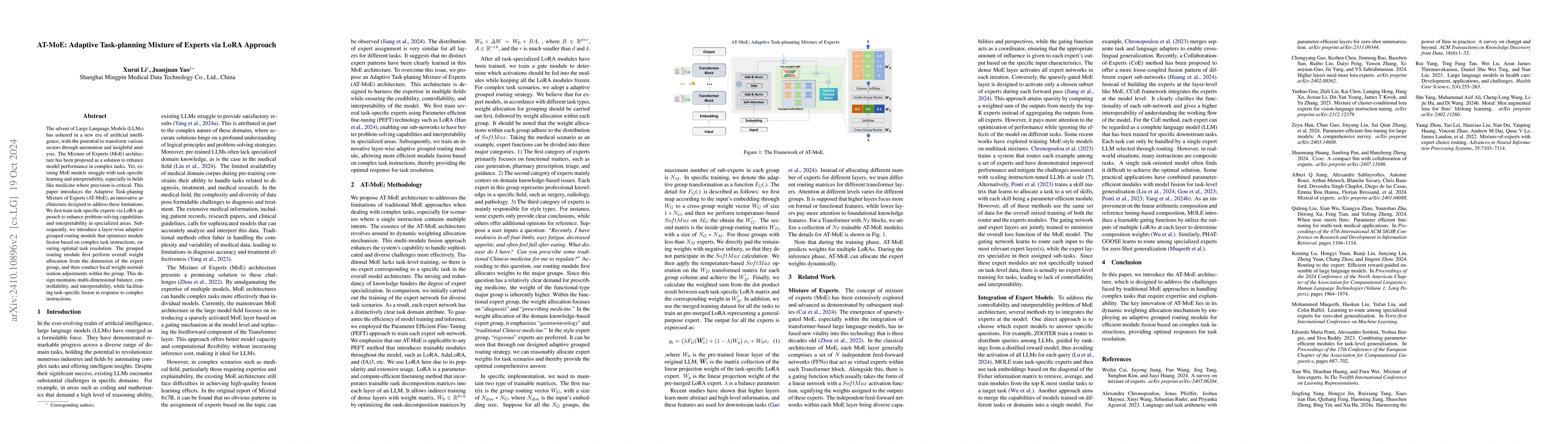 Thumbnail for AT-MoE: Adaptive Task-planning Mixture of Experts via LoRA Approach