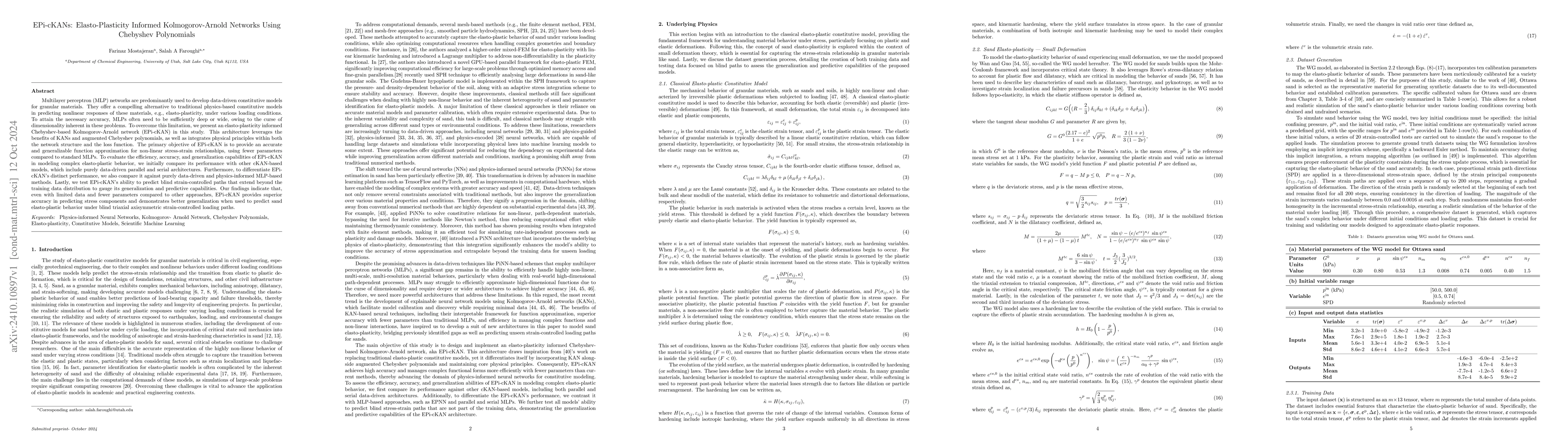 Thumbnail for EPi-cKANs: Elasto-Plasticity Informed Kolmogorov-Arnold Networks Using
  Chebyshev Polynomials