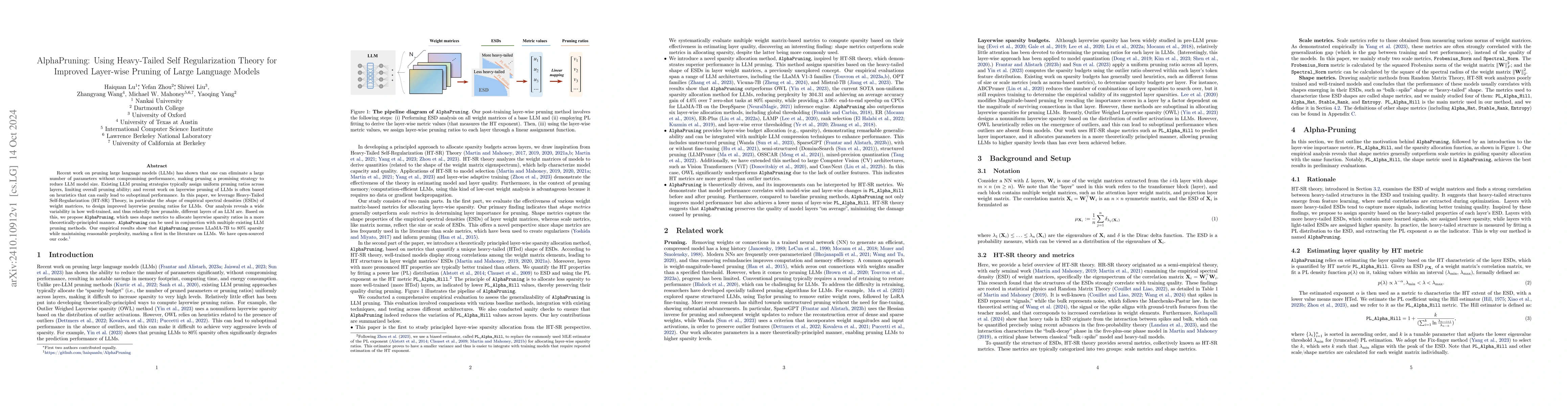 Thumbnail for AlphaPruning: Using Heavy-Tailed Self Regularization Theory for Improved
  Layer-wise Pruning of Large Language Models
