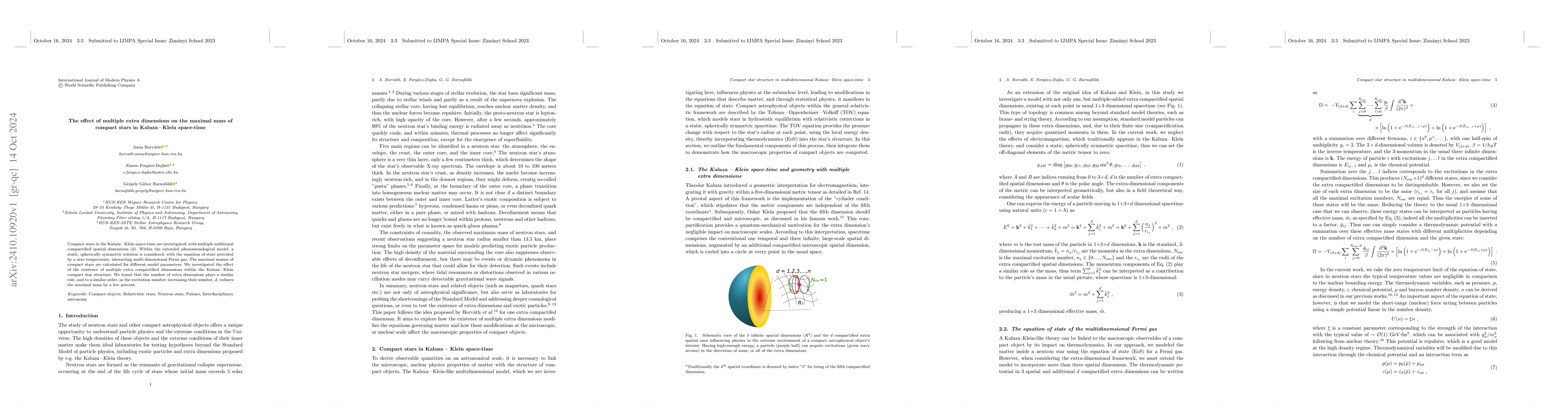 Thumbnail for The effect of multiple extra dimensions on the maximal mass of compact
  stars in Kaluza-Klein space-time