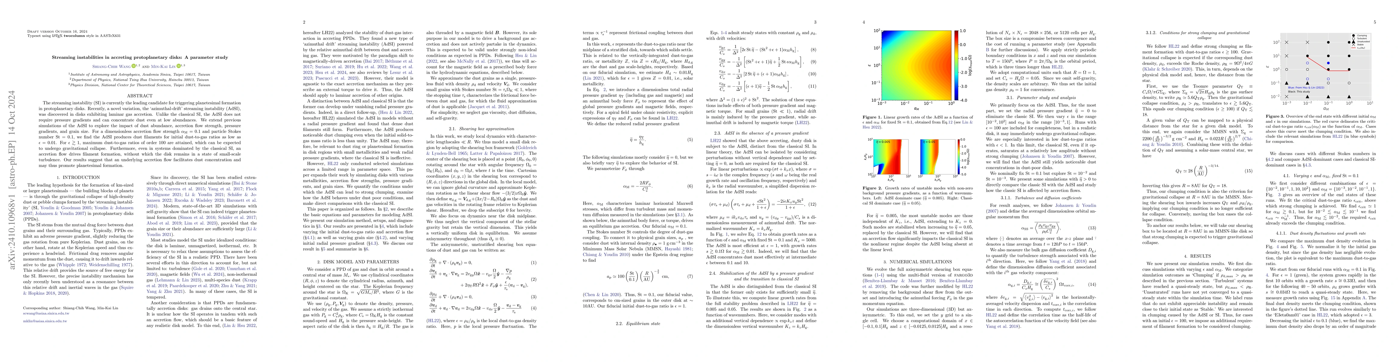 Thumbnail for Streaming instabilities in accreting protoplanetary disks: A parameter
  study