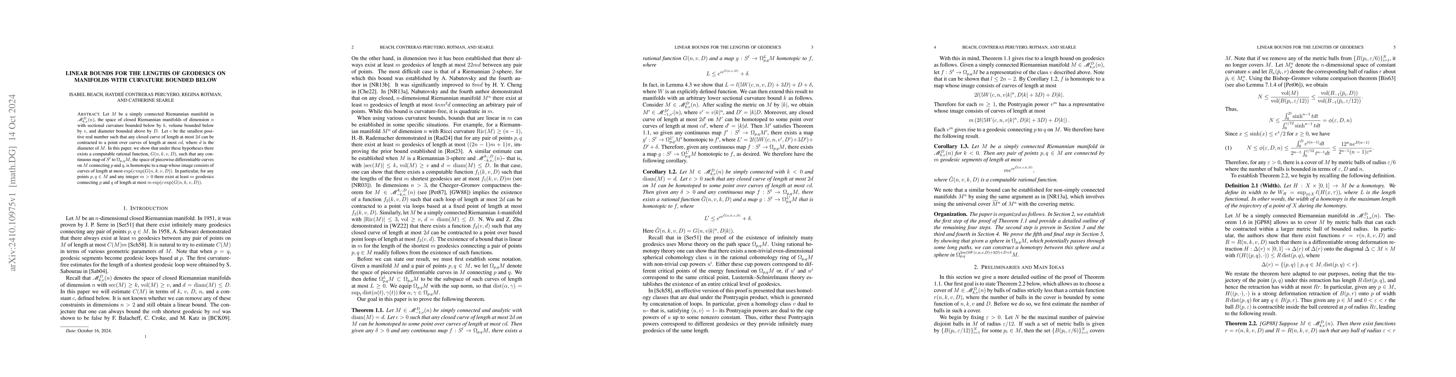 Thumbnail for Linear Bounds for the Lengths of Geodesics on Manifolds With Curvature
  Bounded Below